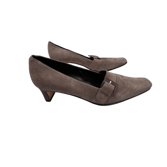 Vaneli Taupe‎ Suede Kitten Heel Pumps Square Toe Buckle Accent 8.5 Leather Sole - Picture 7 of 10